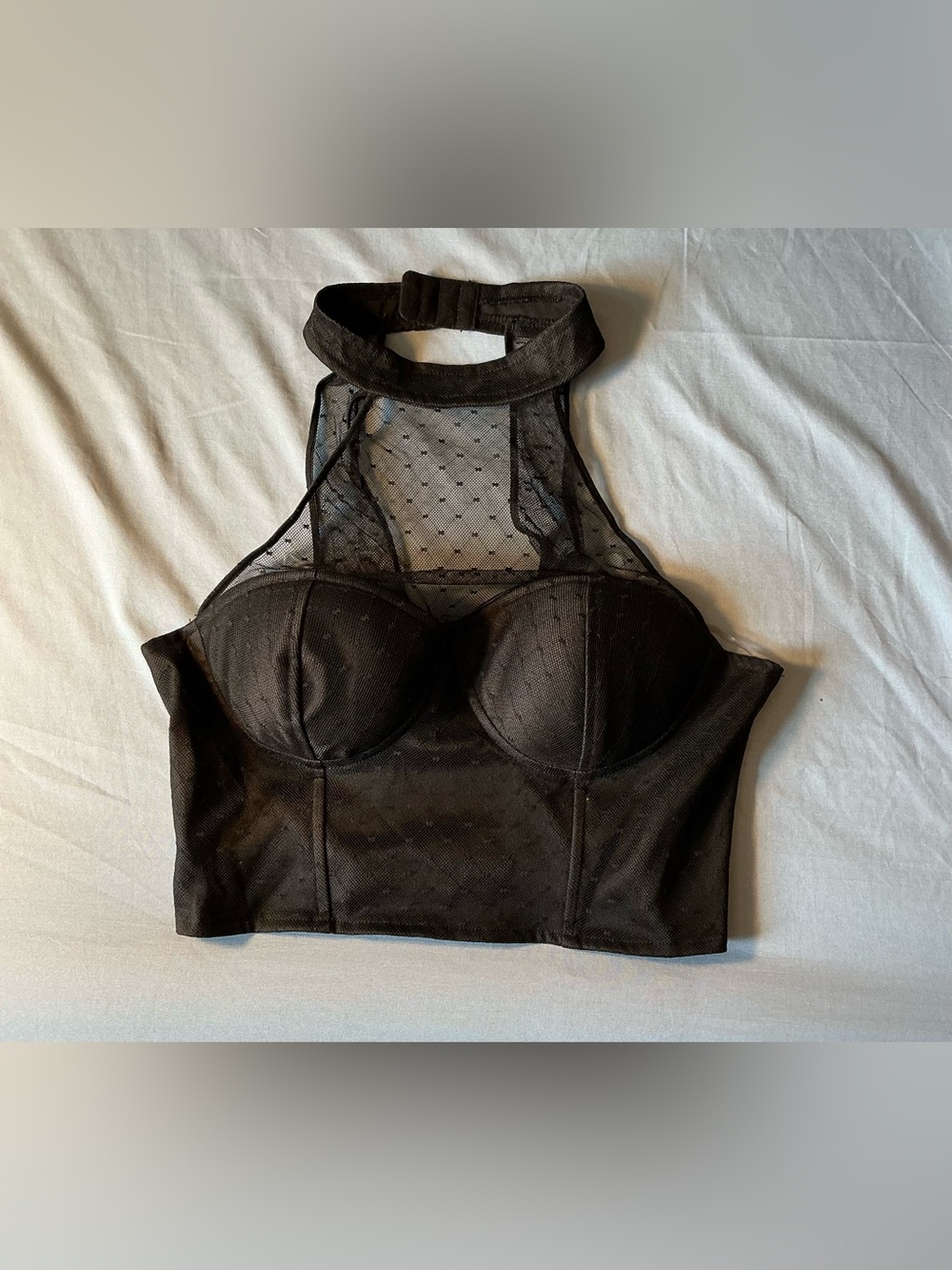 Charlotte Russe Black High-Neck Mesh Bustier Bralette